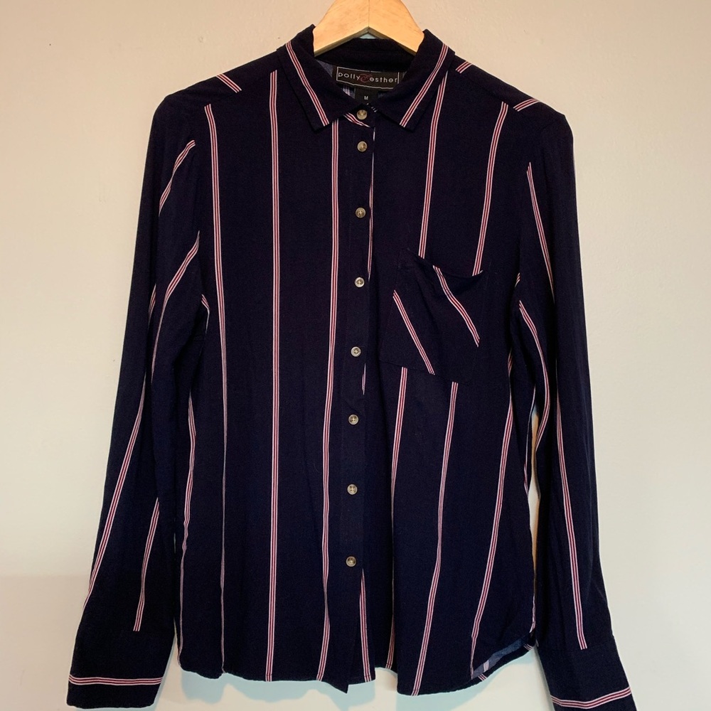 Navy Button Down Blouse